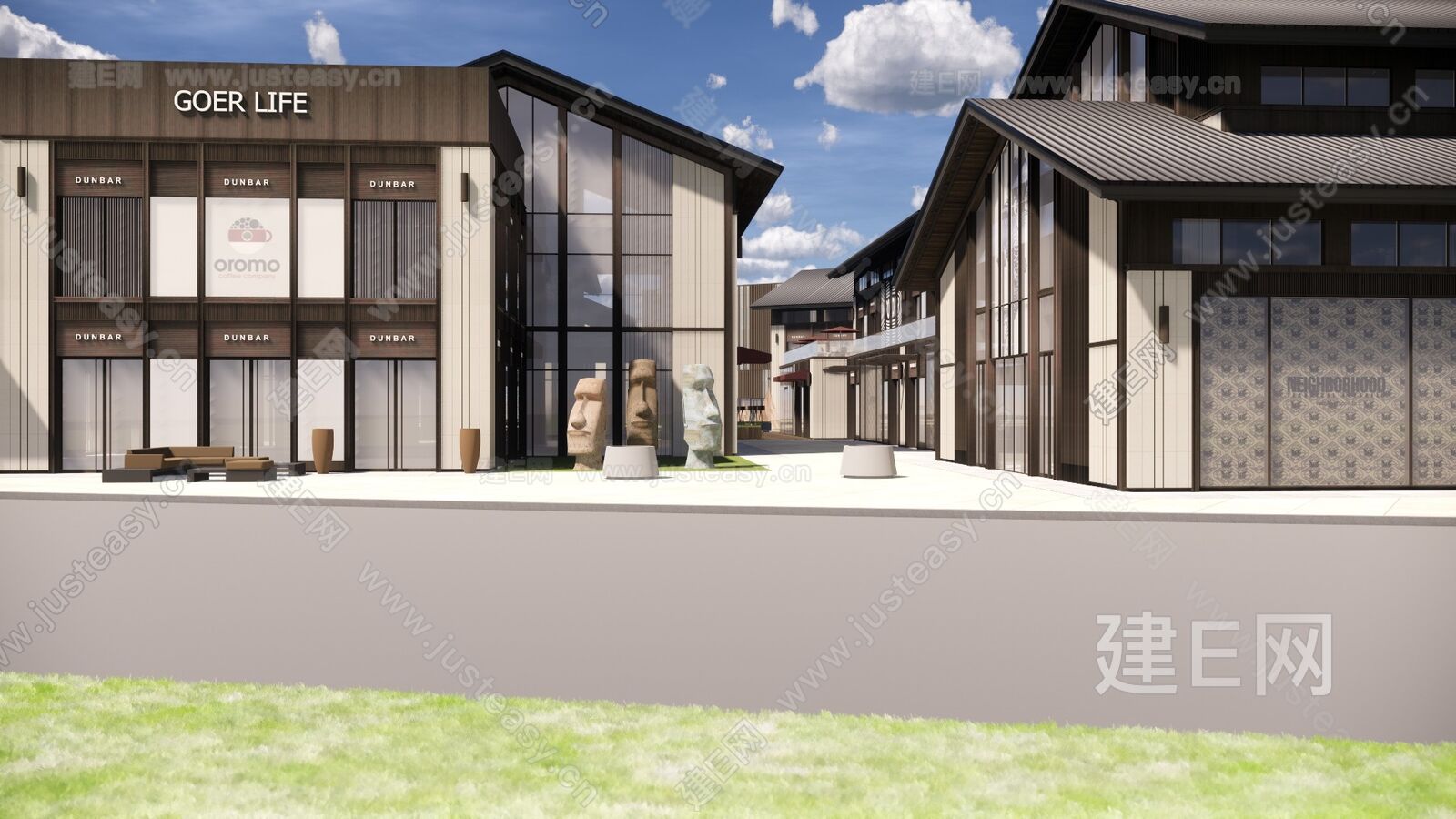 新中式商业街模型SU模型下载[ID:114312030]_建e网su模型
