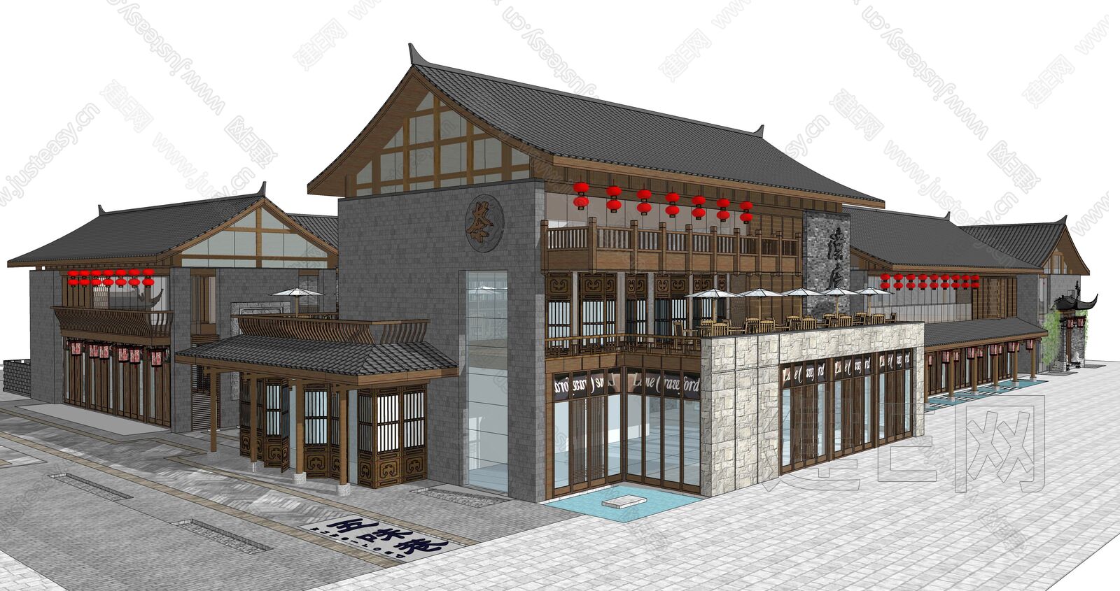 中式商业街仿古建筑 模型SU模型下载[ID:114901772]_建e网su模型