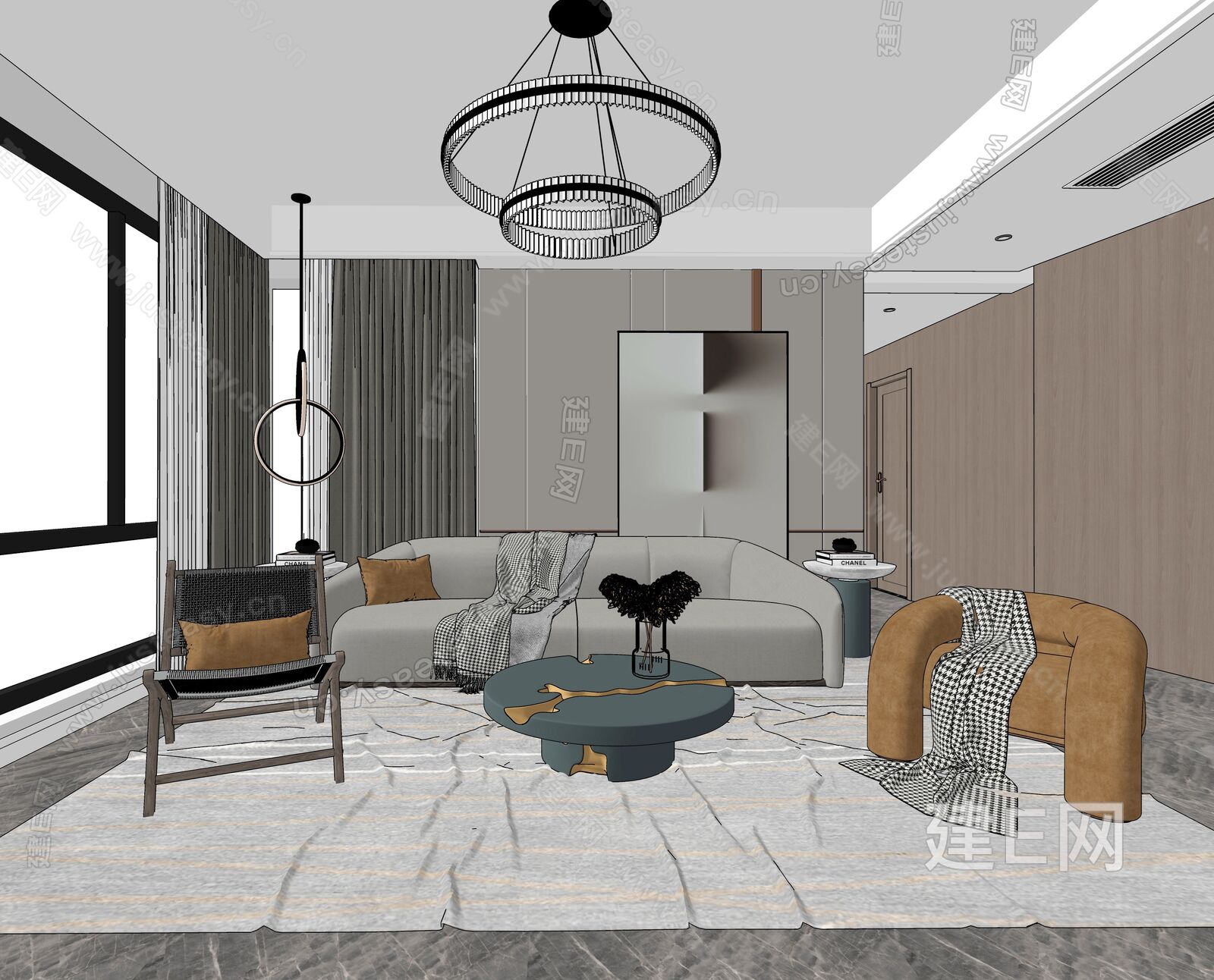 现代客厅模型SU模型下载[ID:115426072]_建e网su模型
