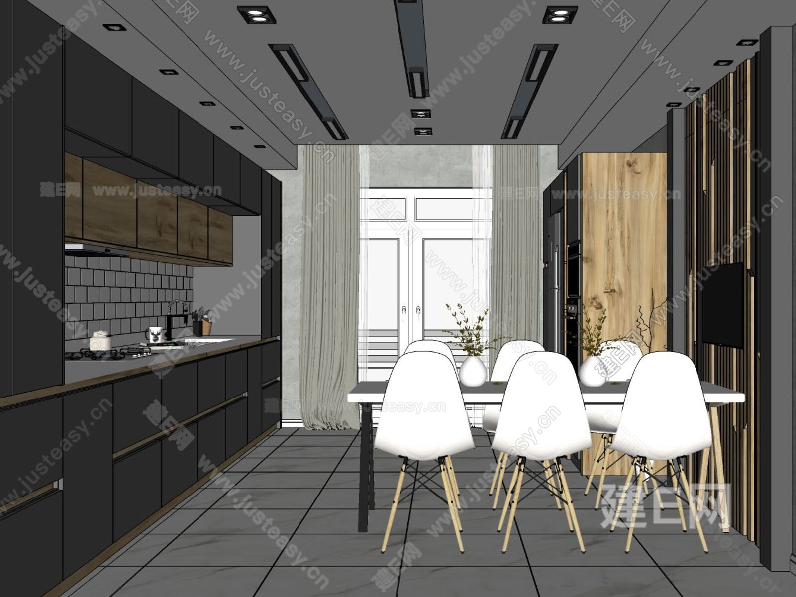 现代厨房餐厅-sketchup模型_sketchup模型库_建E室内设计网!