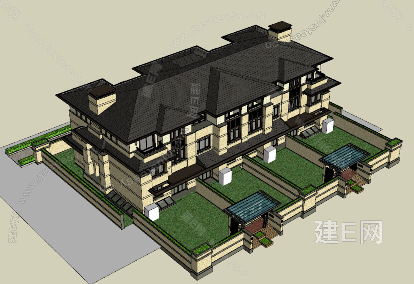 新中式别墅模型SU模型下载[ID:117392163]_建e网su模型