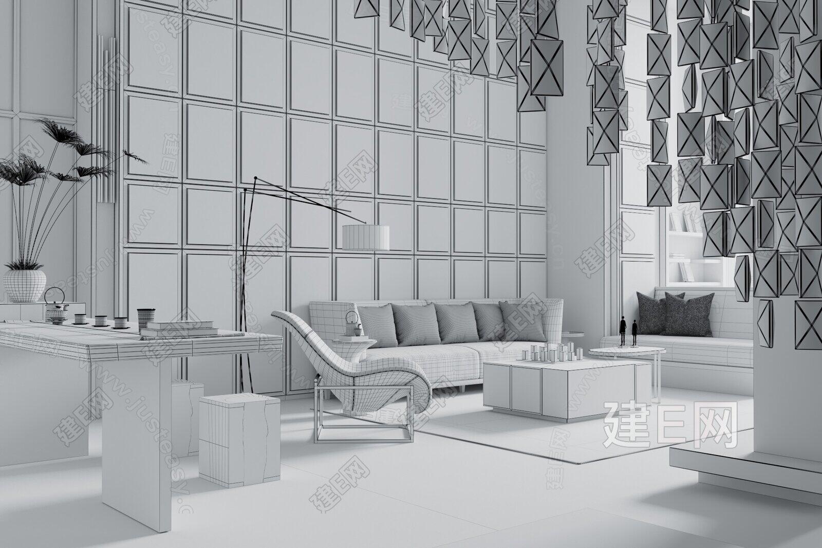 艺居设计 现代客餐厅3d模型