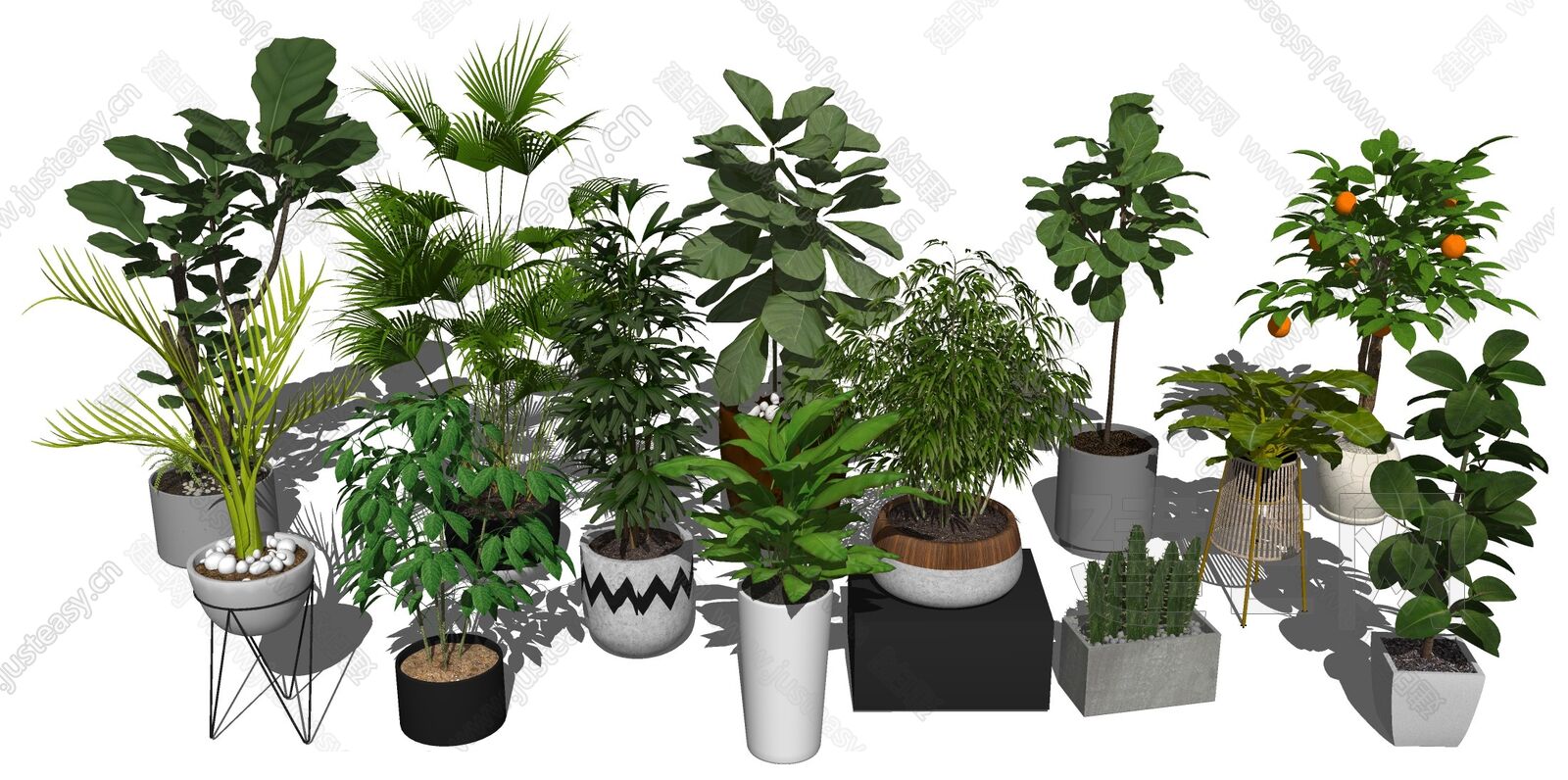 现代绿植盆栽花盆景观植物模型SU模型下载[ID:109069293]_建E室内设计网