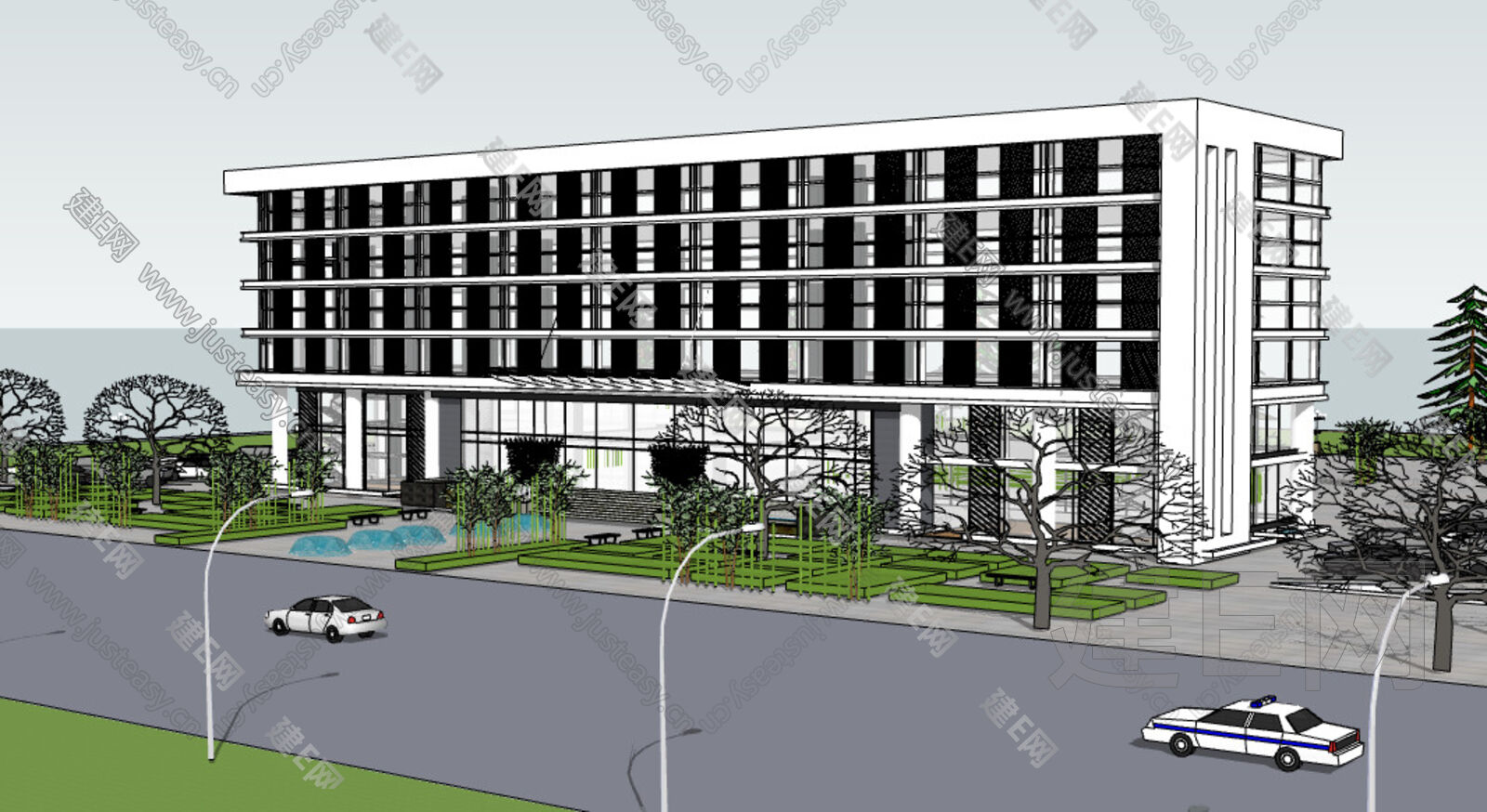 现代办公楼模型SU模型下载[ID:110773065]_建E室内设计网