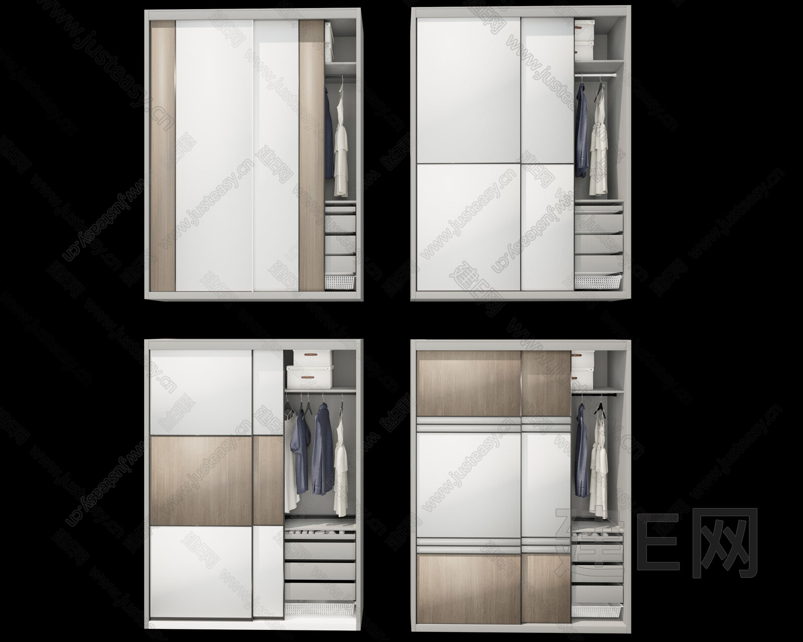 现代移门衣柜模型SU模型下载[ID:111428392]_建E室内设计网