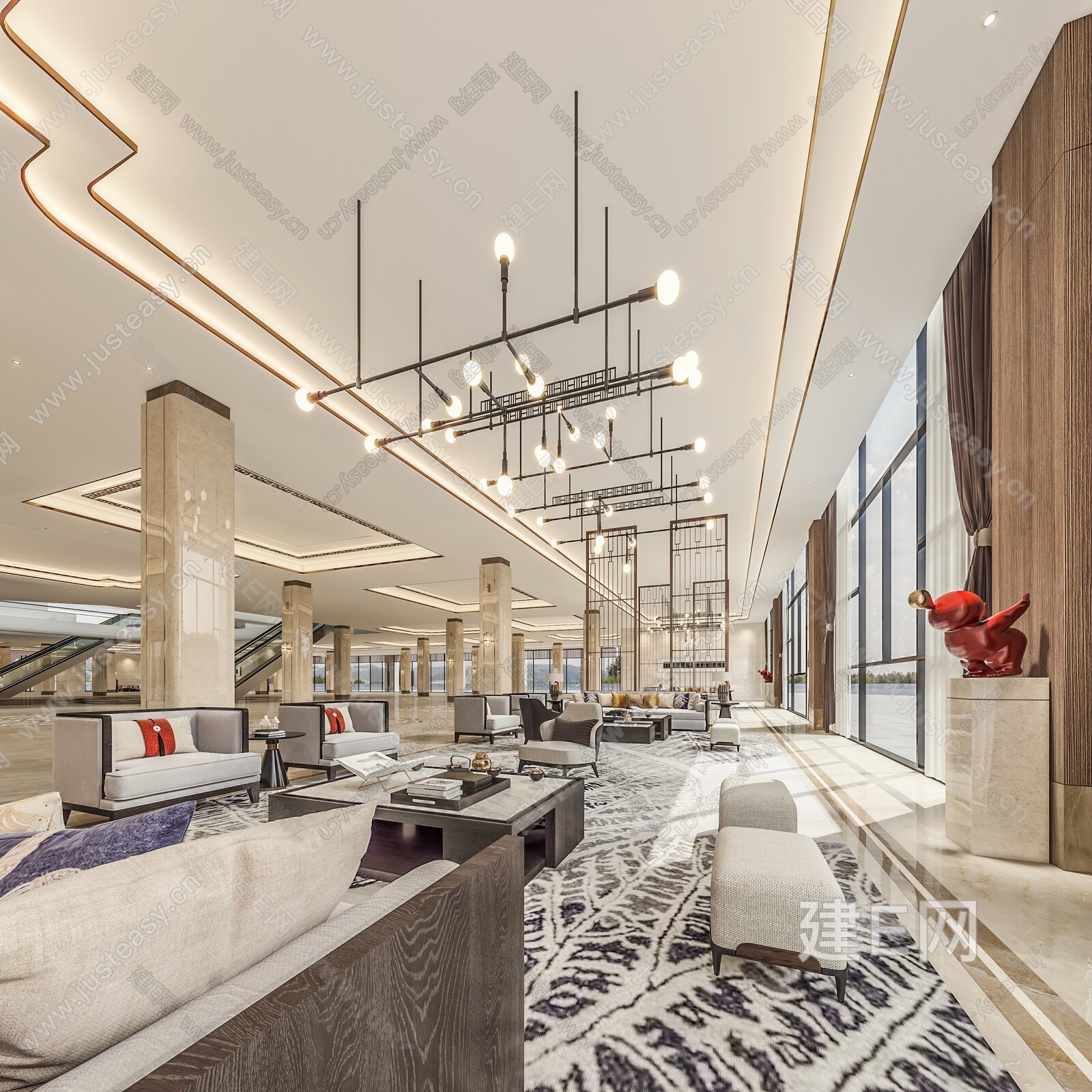 现代酒店大堂3d模型下载[ID:103631181]_建e网3d模型