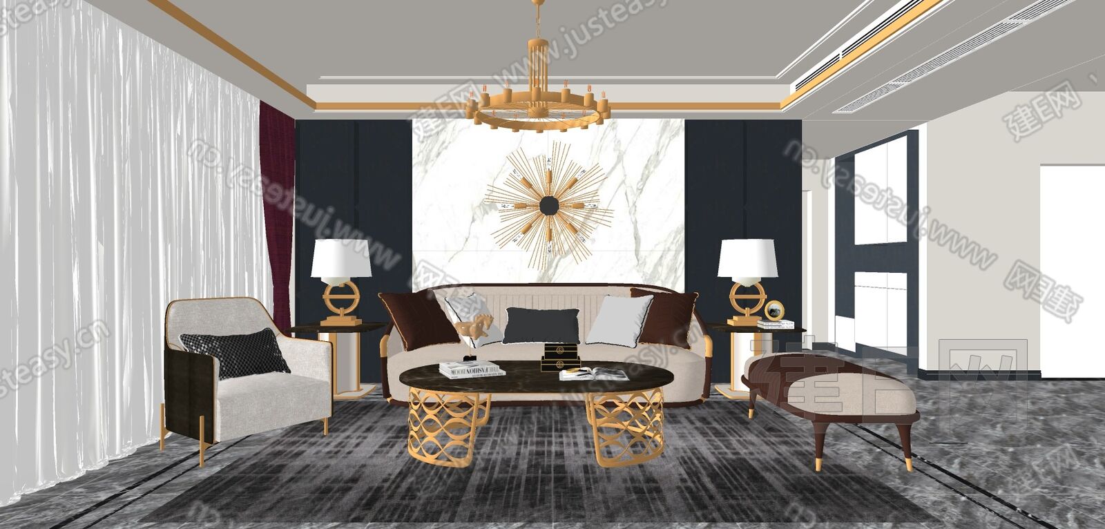 现代客厅模型SU模型下载[ID:112542543]_建e网su模型