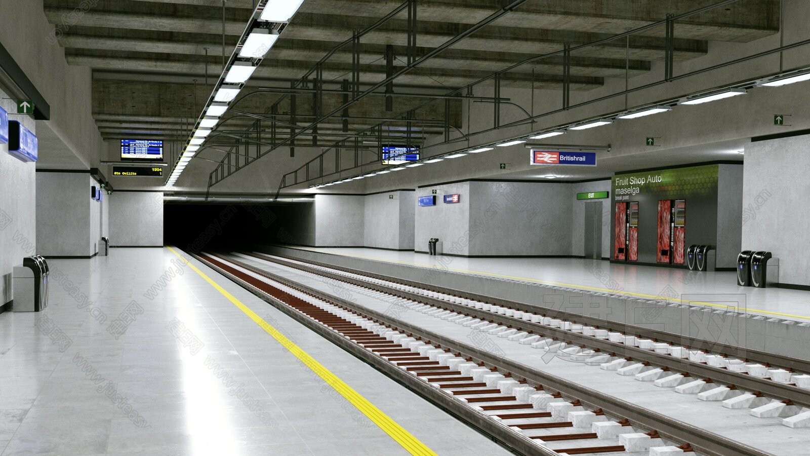 【地铁火车站站台3D模型】-现代VR有灯光有贴图MAX2014地铁火车站站台3d模型下载-ID483622-免费3Dmax模型库 - 青模3d模型网