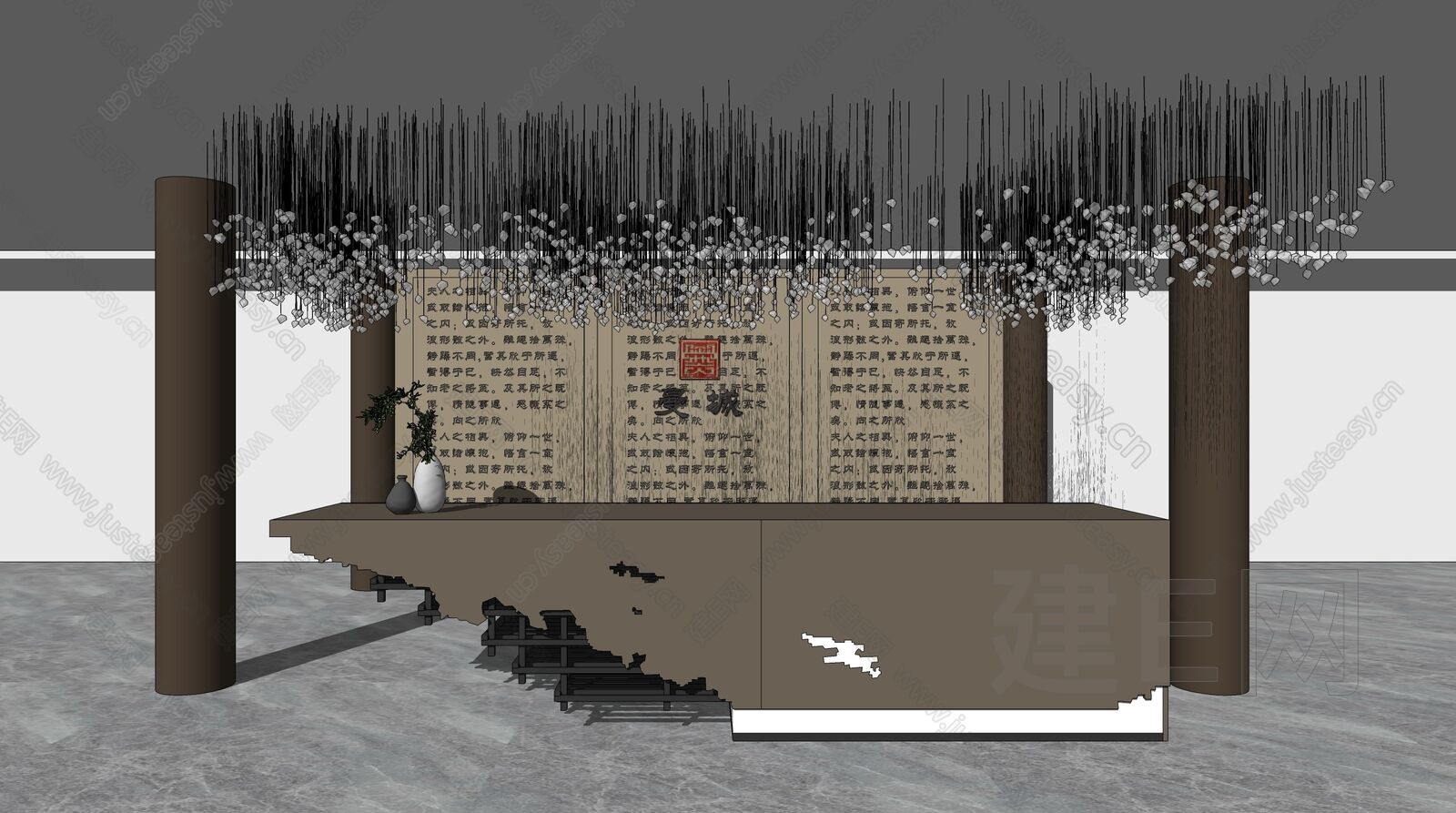 新中式接待前台模型SU模型下载[ID:106775091]_建e网su模型
