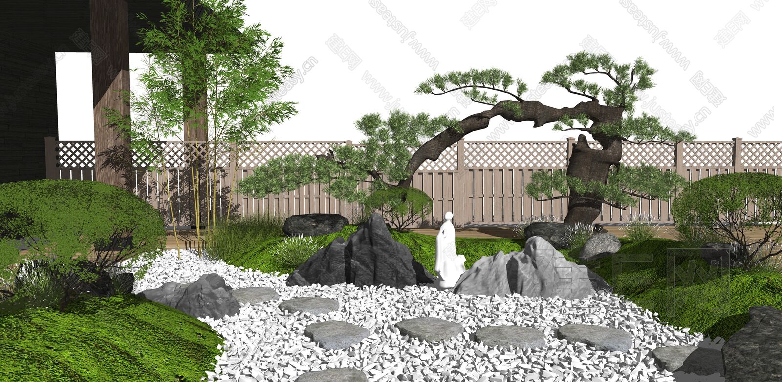 日式禅意庭院景观模型SU模型下载[ID:106971883]_建e网su模型