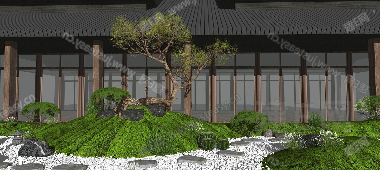 日式禅意庭院景观模型SU模型下载[ID:106971883]_建e网su模型