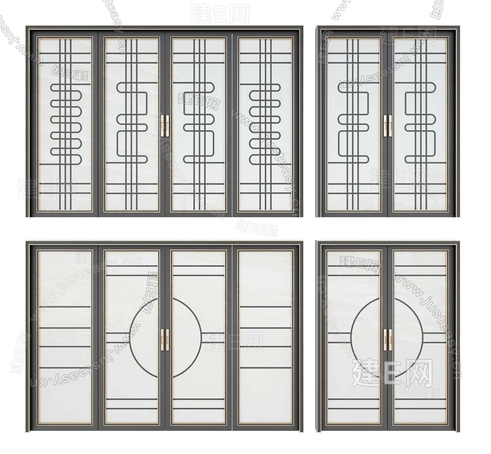 新中式平开推拉门组合