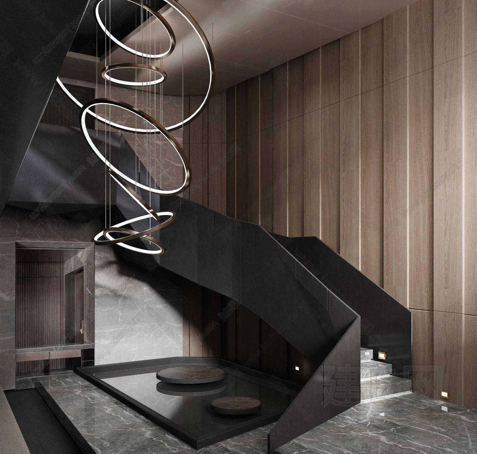 2017美式风格豪华家装楼梯间过道吊顶吊灯装修效果图欣赏 – 设计本装修效果图