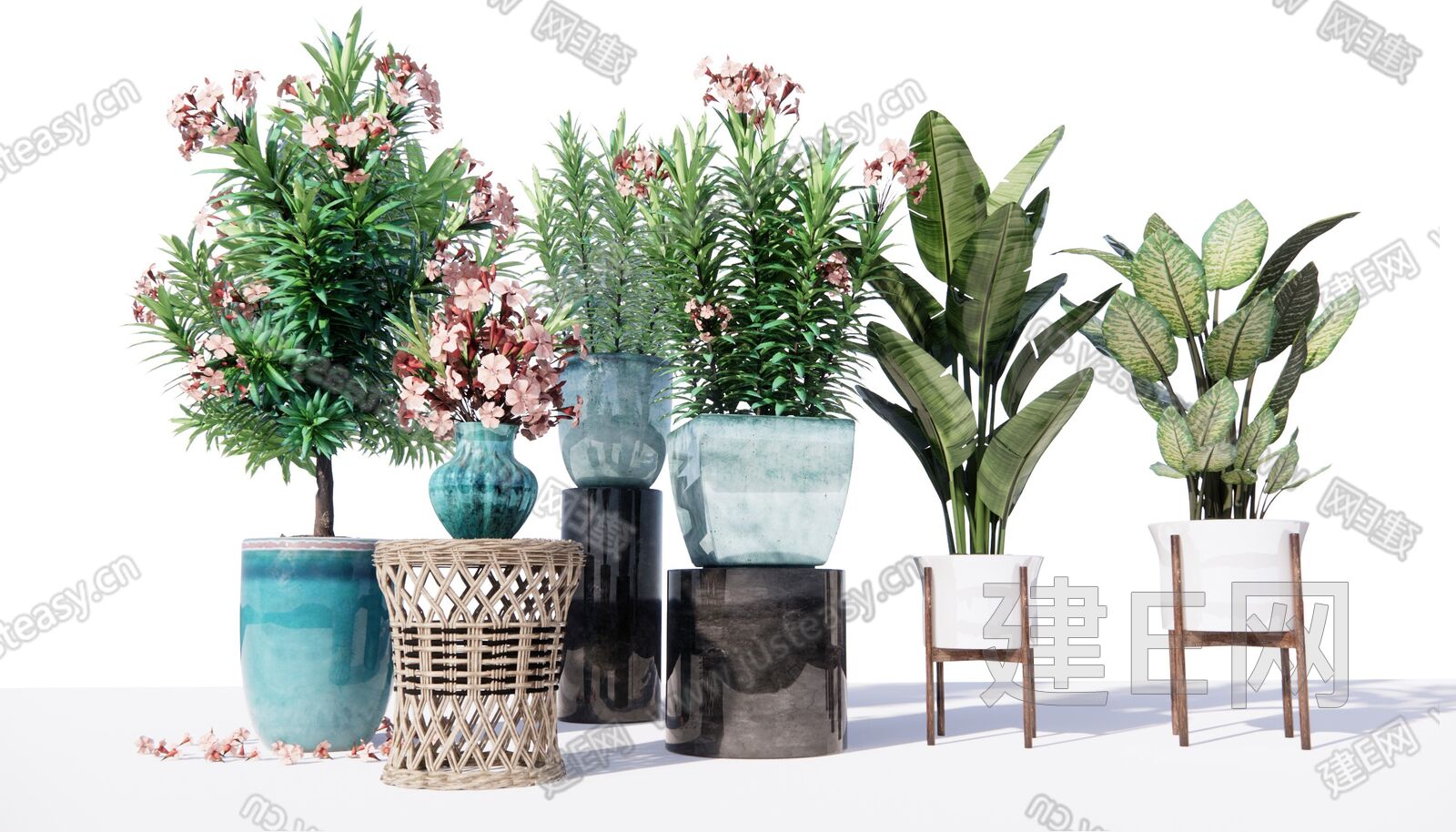 现代绿植花卉盆栽模型SU模型下载[ID:109003329]_建e网su模型