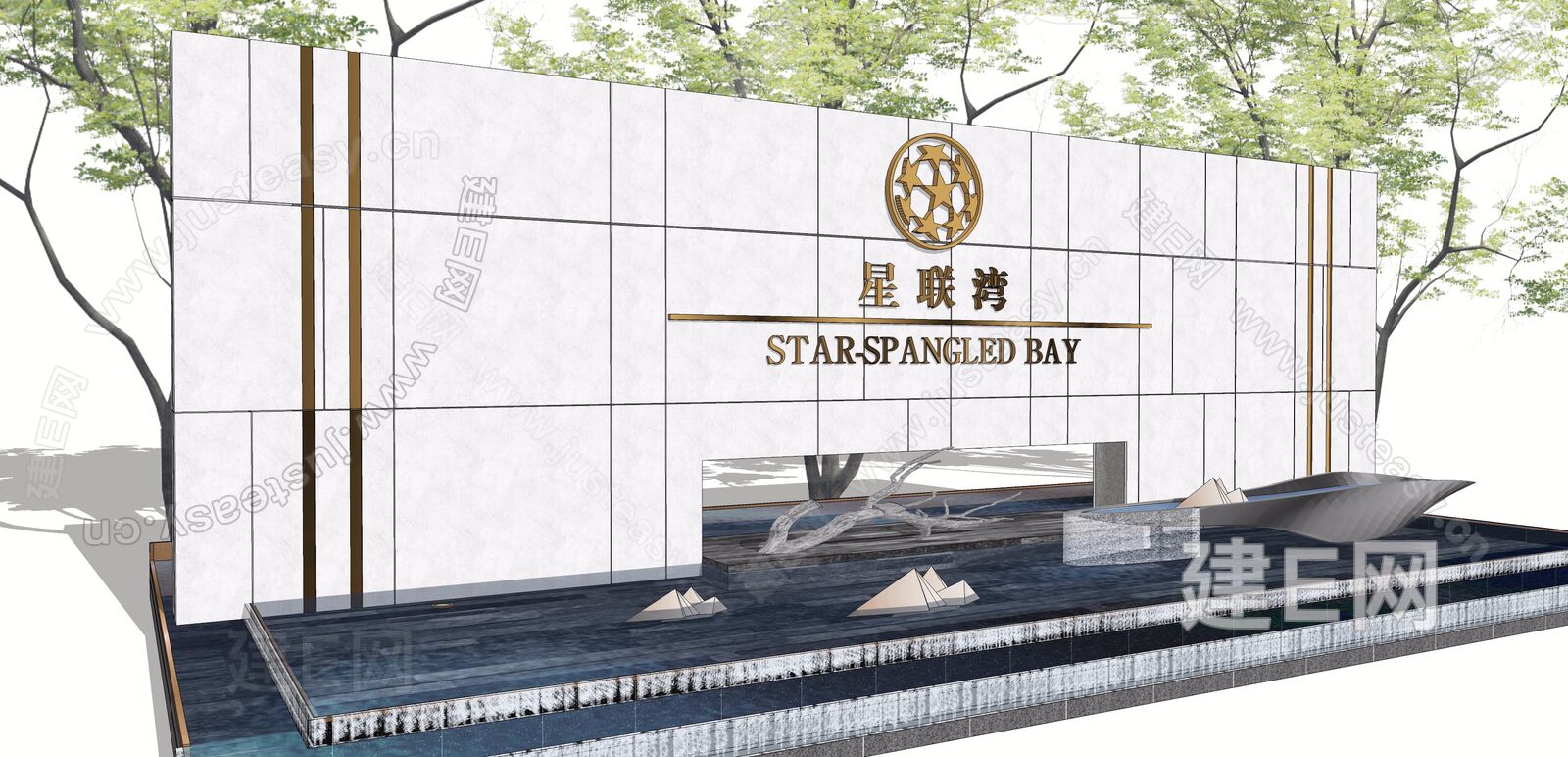 现代雕塑景观小品模型SU模型下载[ID:108675631]_建e网su模型