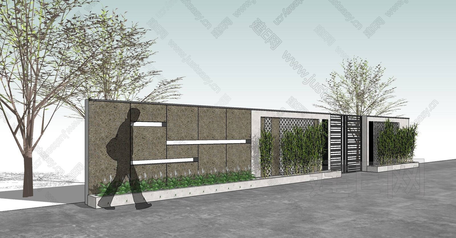 现代小别墅庭院围墙设计效果图_装信通网效果图