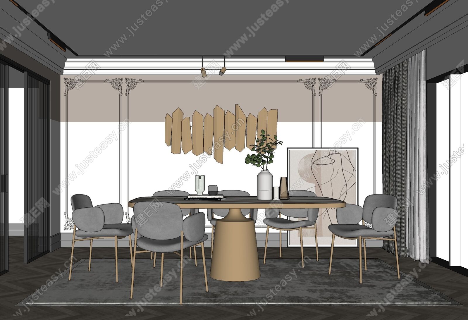 现代餐厅模型SU模型下载[ID:100877025]_建e网su模型