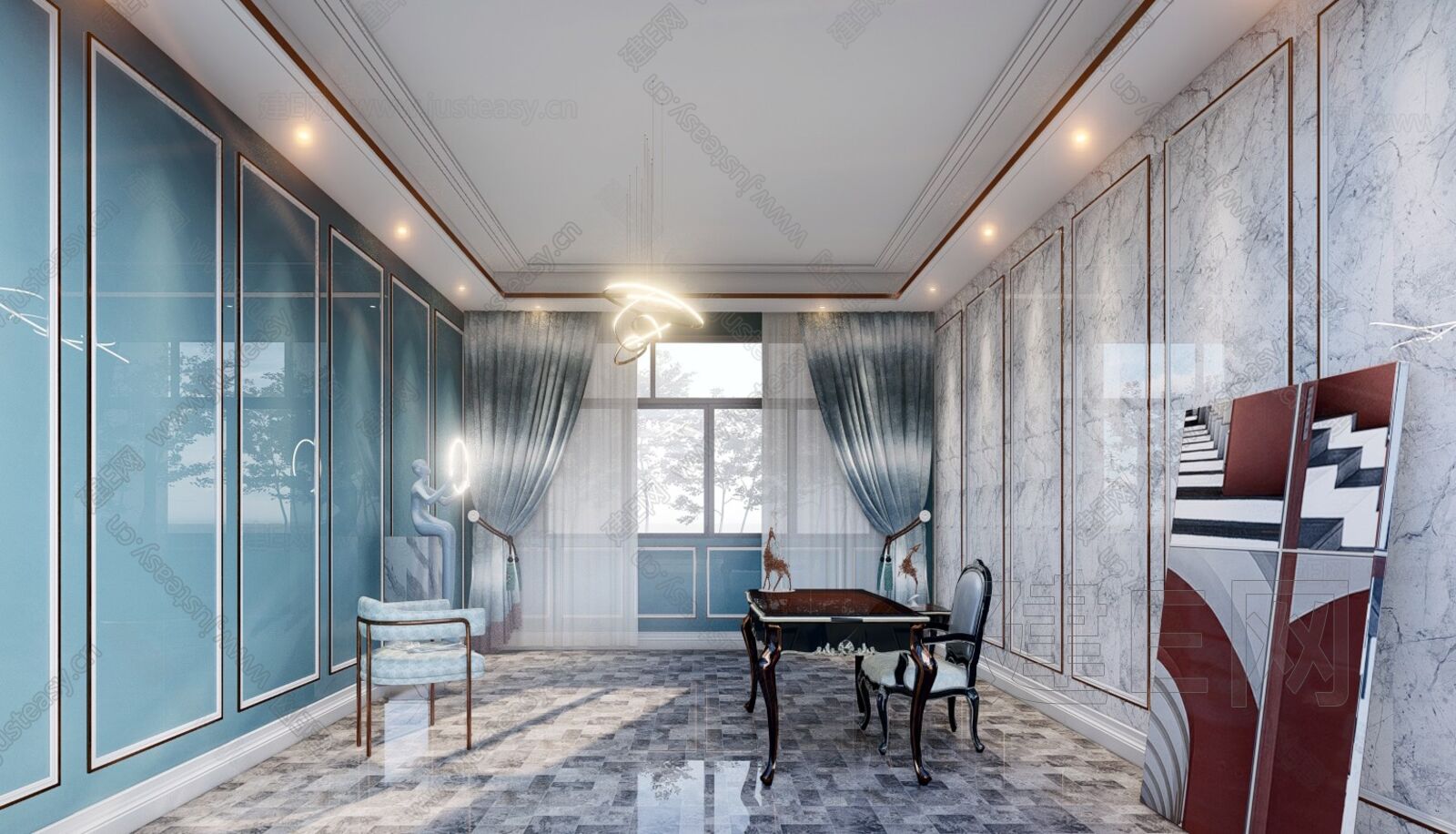 模型下载_su简欧书房模型下载_su简欧书房模型免费下载_建e室内设计网