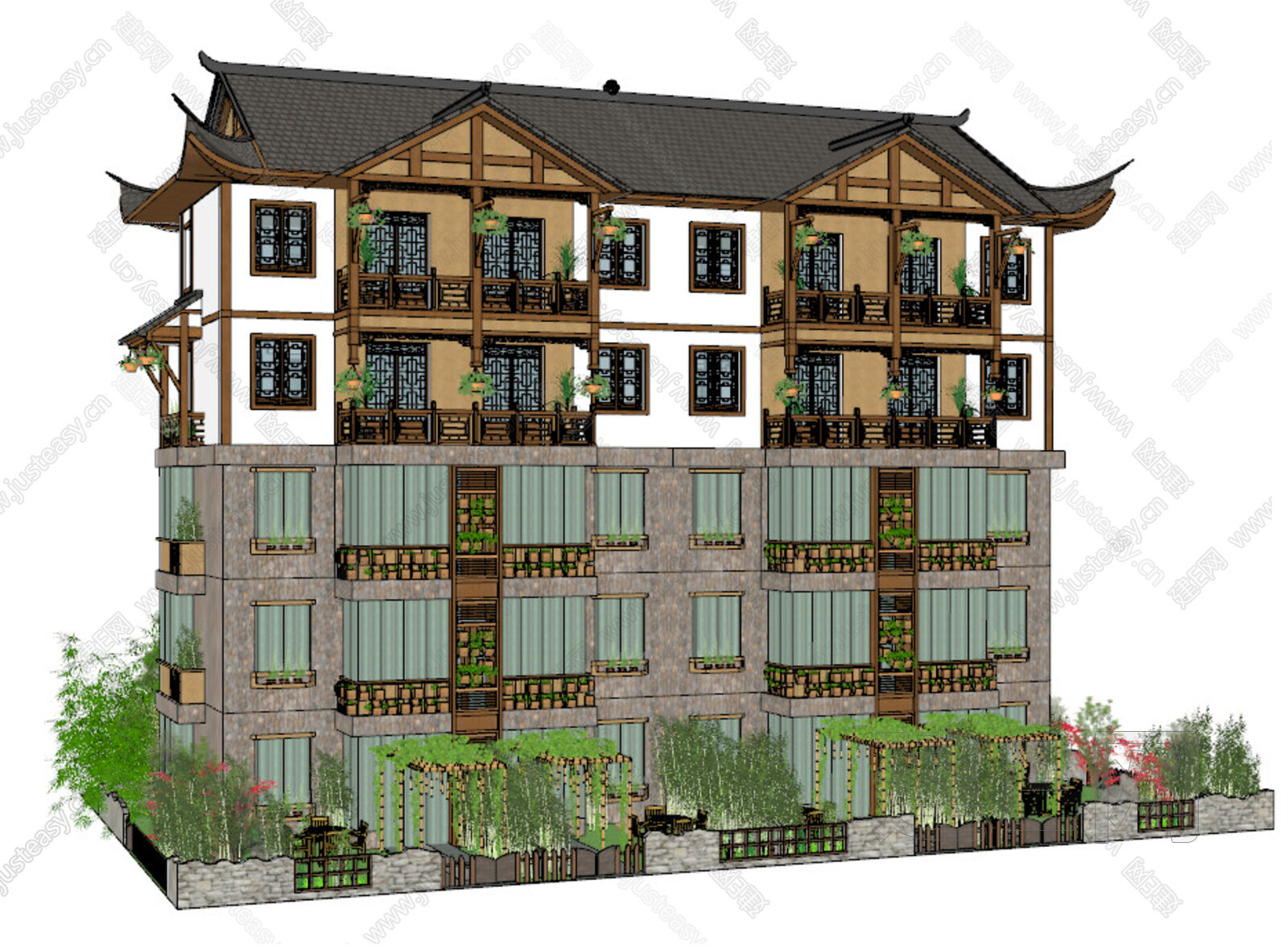 中式别墅-sketchup模型_sketchup模型库_建E室内设计网!