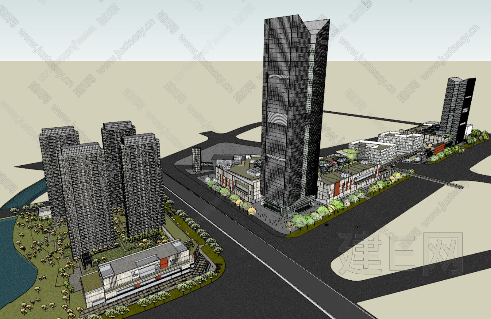 现代商业综合体模型SU模型下载[ID:101925392]_建e网su模型