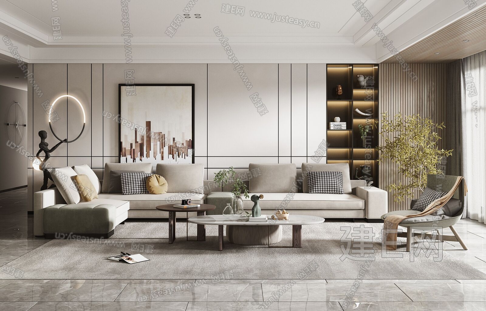 现代客厅模型SU模型下载[ID:102646457]_建e网su模型