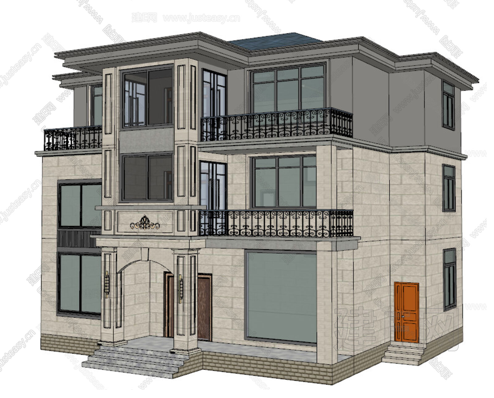 新中式别墅模型SU模型下载[ID:102318750]_建e网su模型