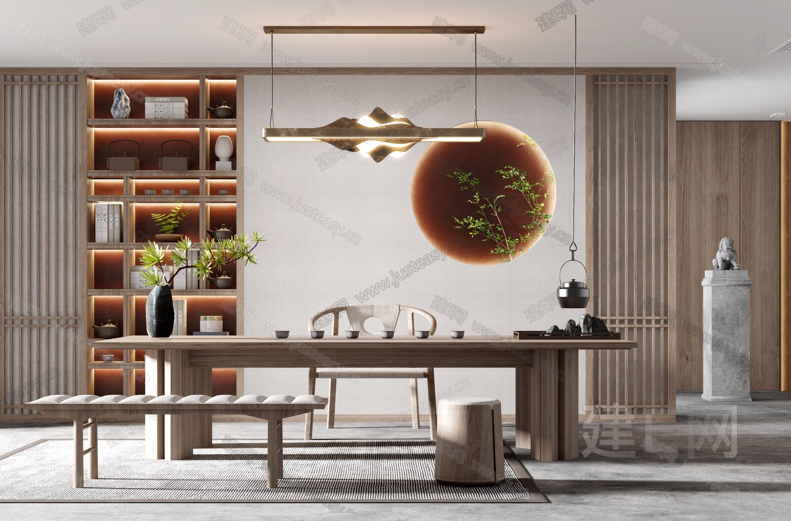 新中式茶室模型SU模型下载[ID:104745372]_建e网su模型