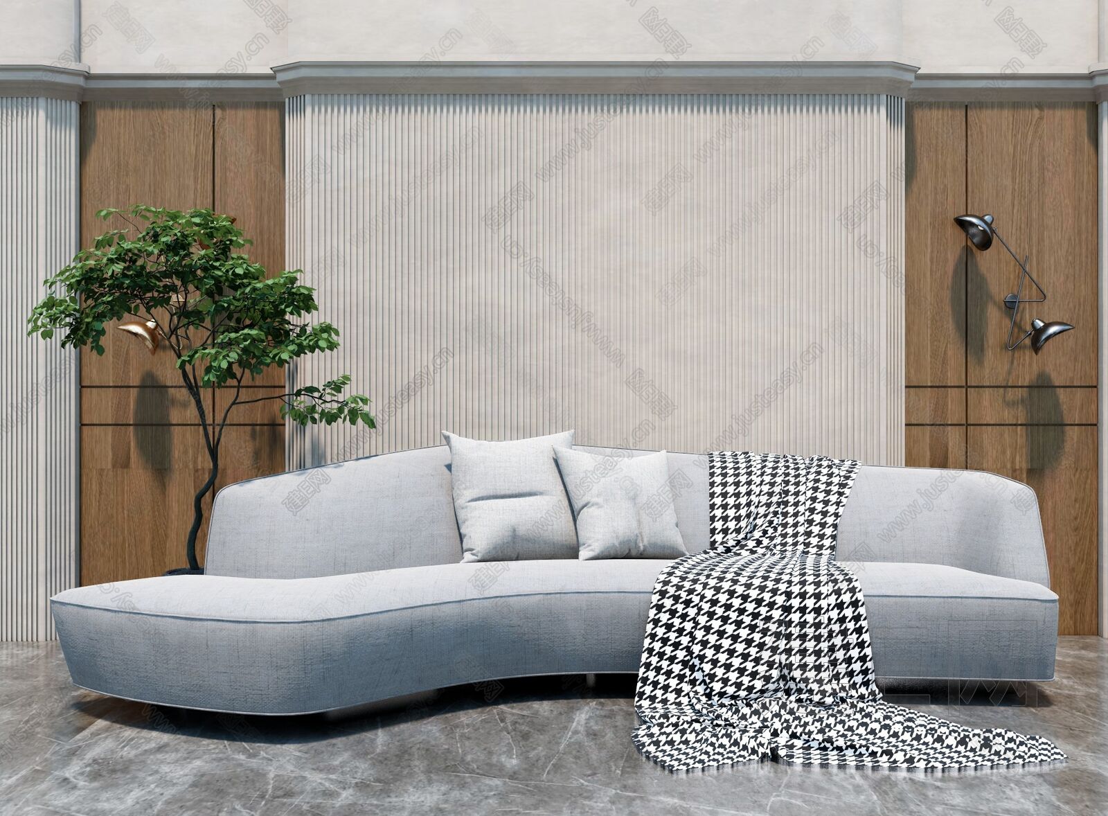 法式轻奢浪漫风格客厅弧形沙发装修效果图_别墅设计图