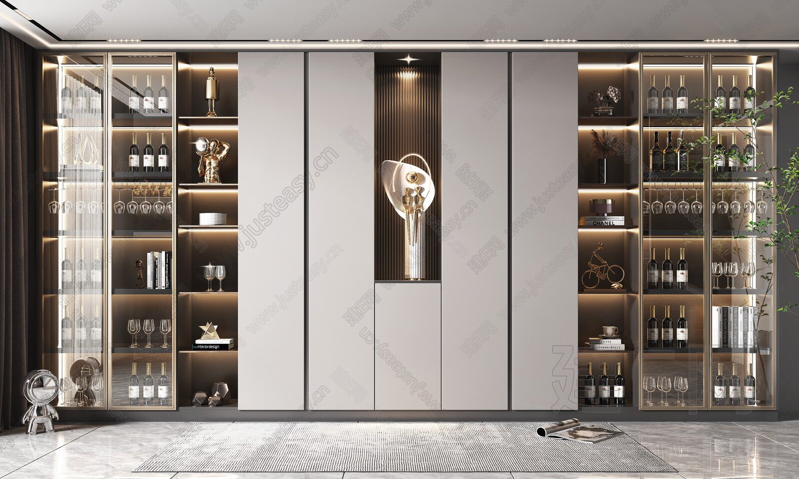 不锈钢现代简约新款定制订做酒柜效果图片-比士亞