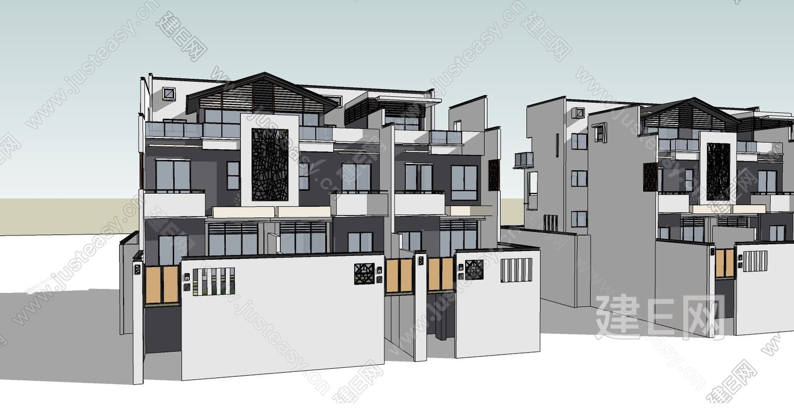 新中式别墅模型SU模型下载[ID:104546998]_建e网su模型