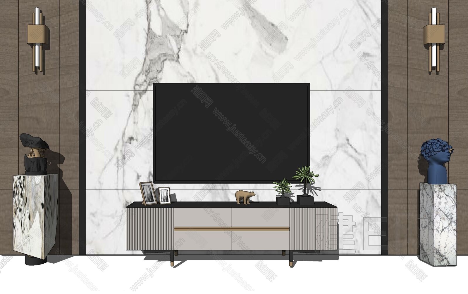 现代电视柜模型SU模型下载[ID:113525417]_建E室内设计网