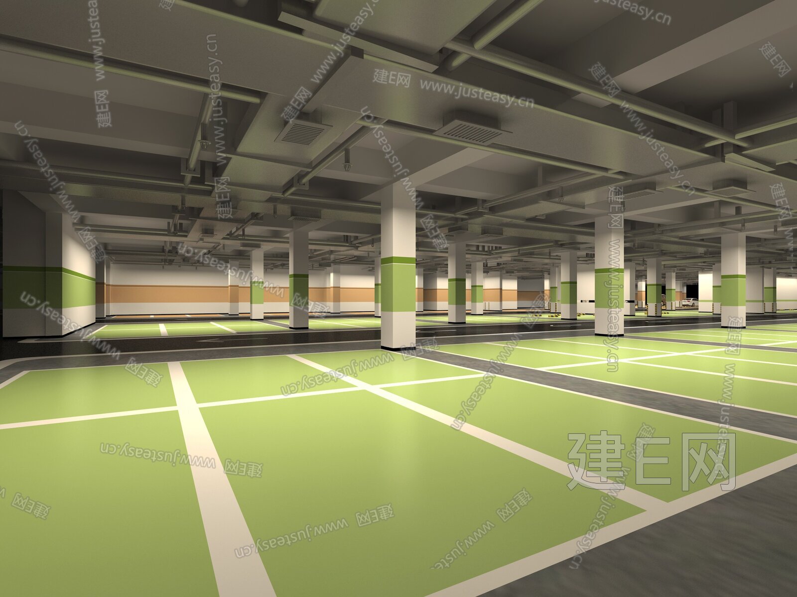 地下停车场车库全景3D效果图设计 CAD效果图设计_CO土木在线