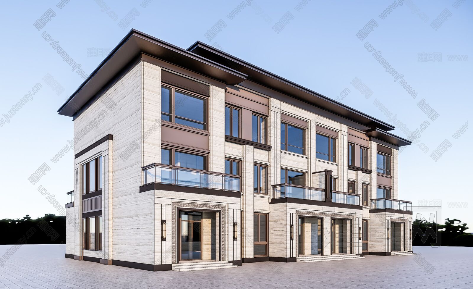 新中式别墅模型SU模型下载[ID:114508520]_建e网su模型