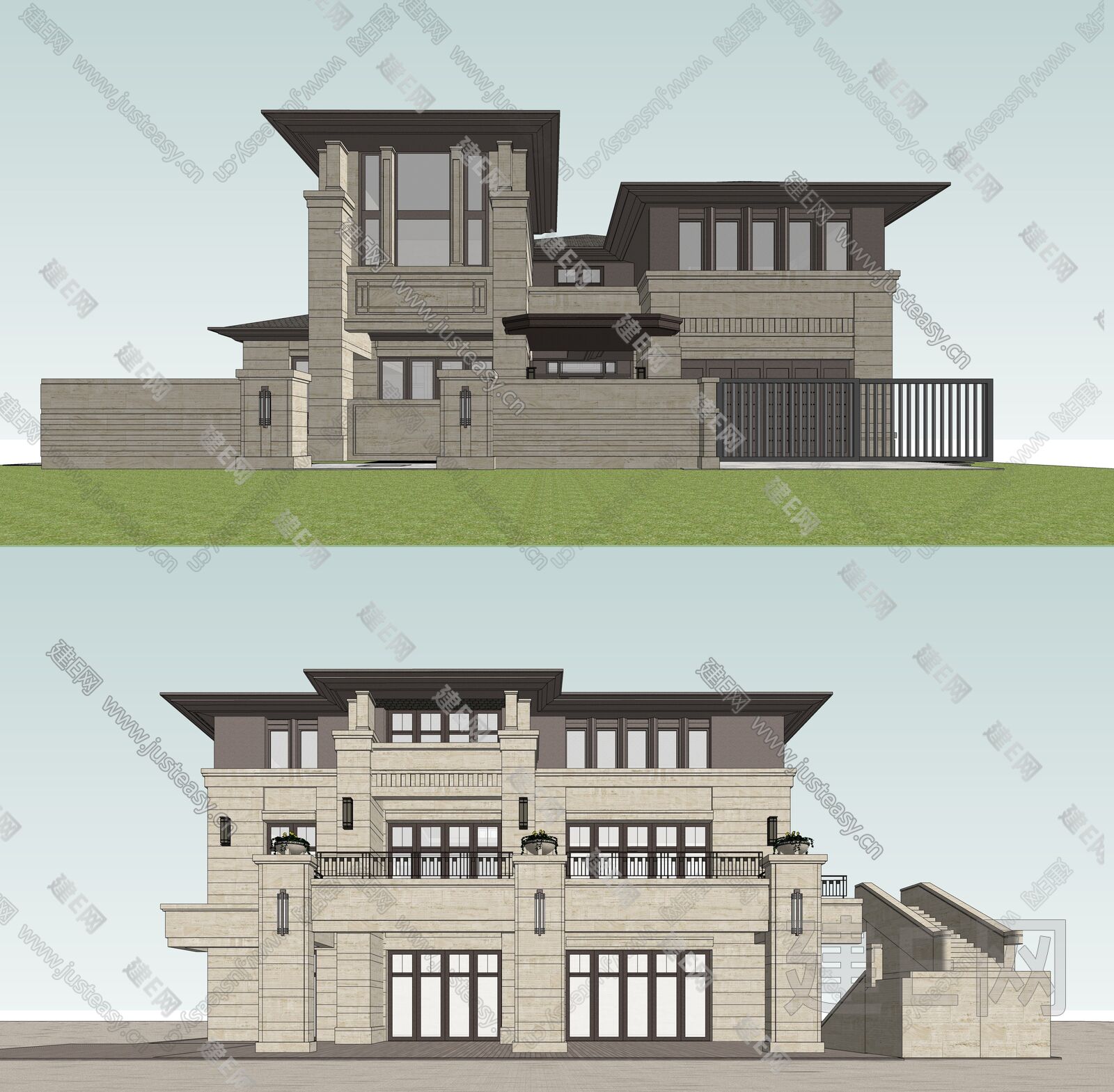 新中式别墅模型SU模型下载[ID:114508517]_建e网su模型