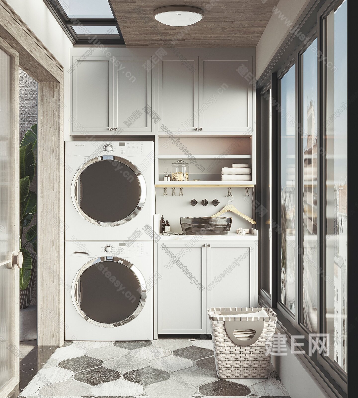 阳台洗衣机柜3D效果图|三维|场景|芝设计 - 原创作品 - 站酷 (ZCOOL)