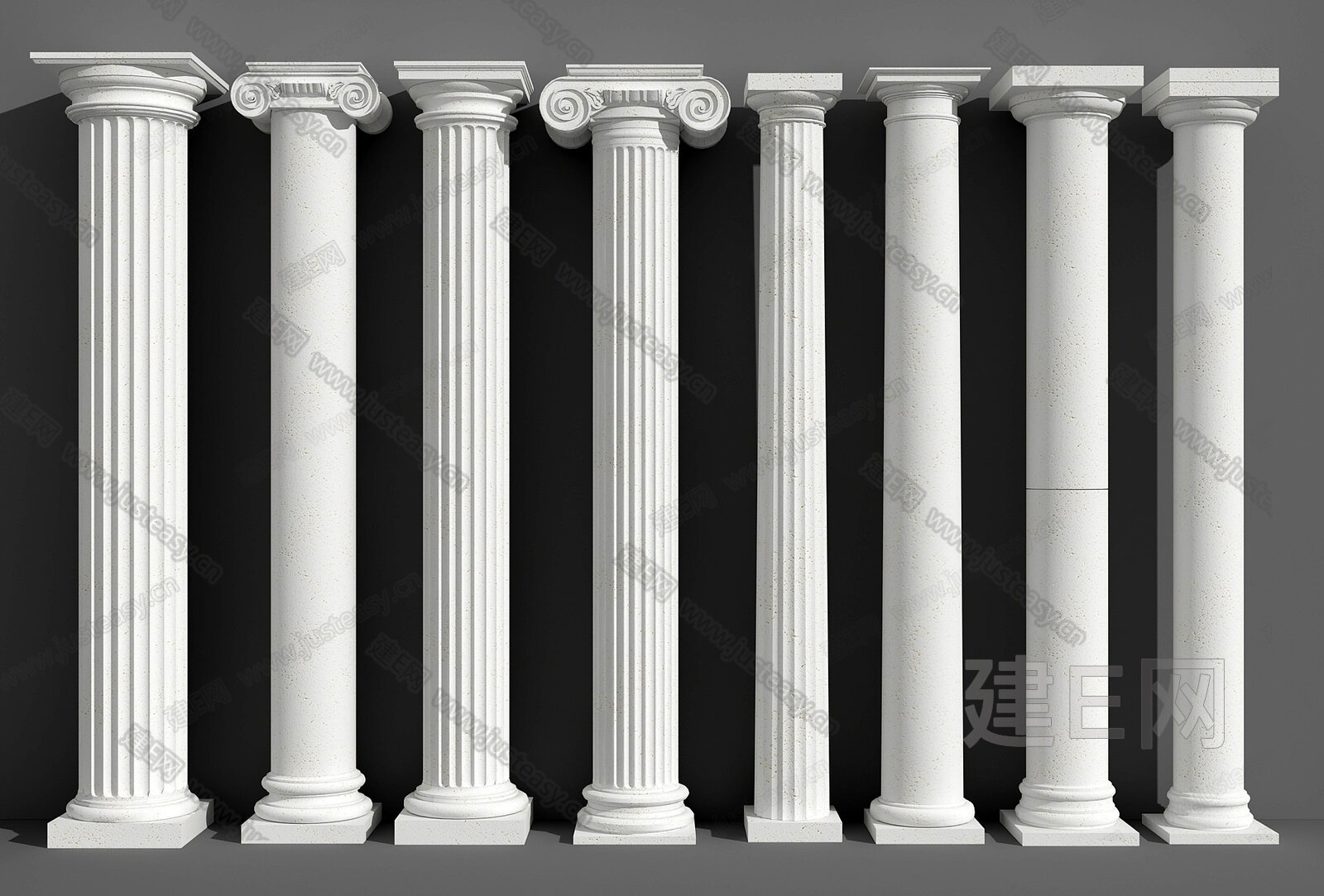 二层别墅设计效果图，带罗马柱。-柏竣建筑