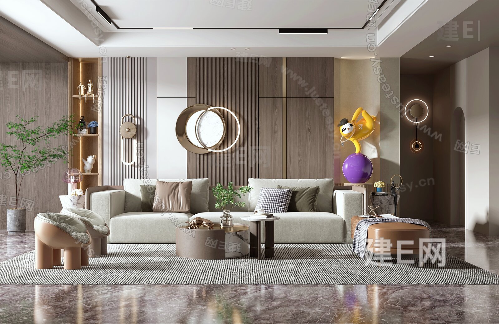 现代客厅模型SU模型下载[ID:116279995]_建e网su模型