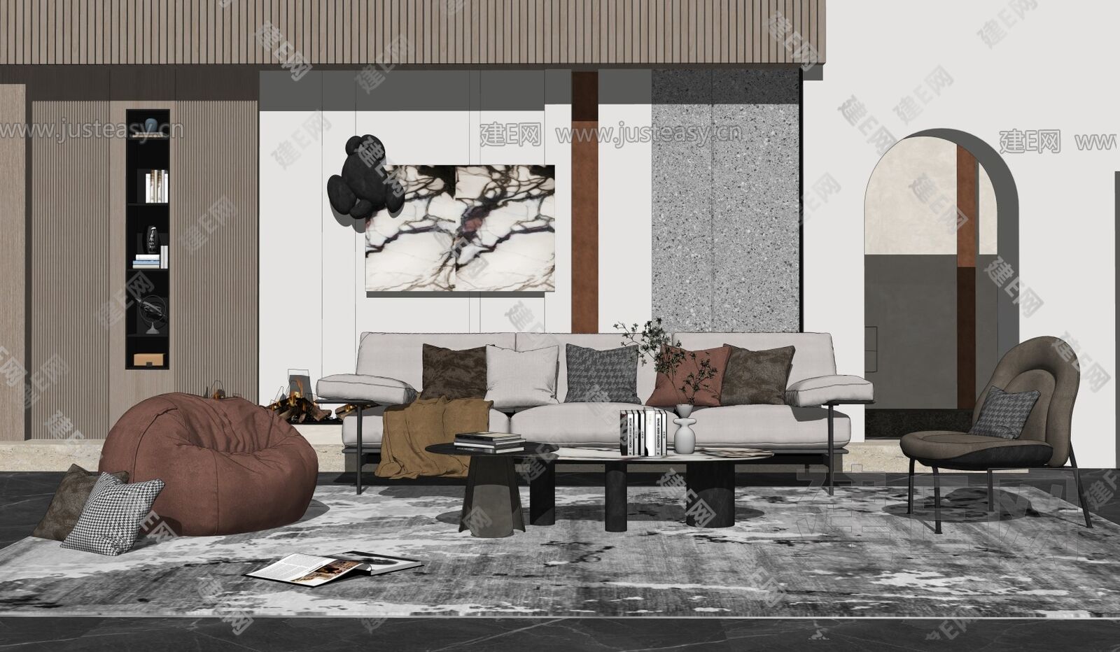 现代家居客厅 模型SU模型下载[ID:116277869]_建E室内设计网