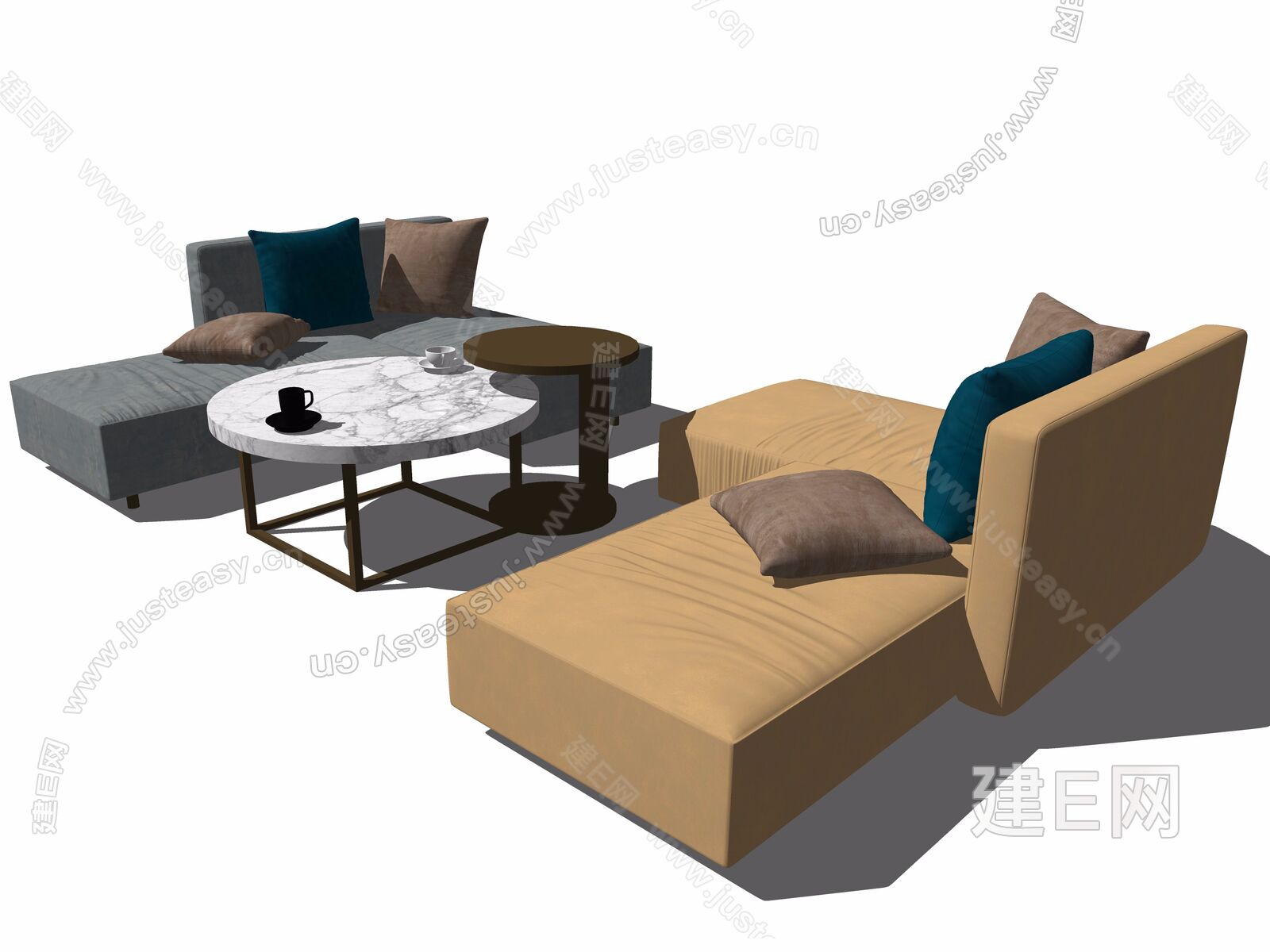 现代沙发茶几组合模型SU模型下载[ID:115950269]_建e网su模型