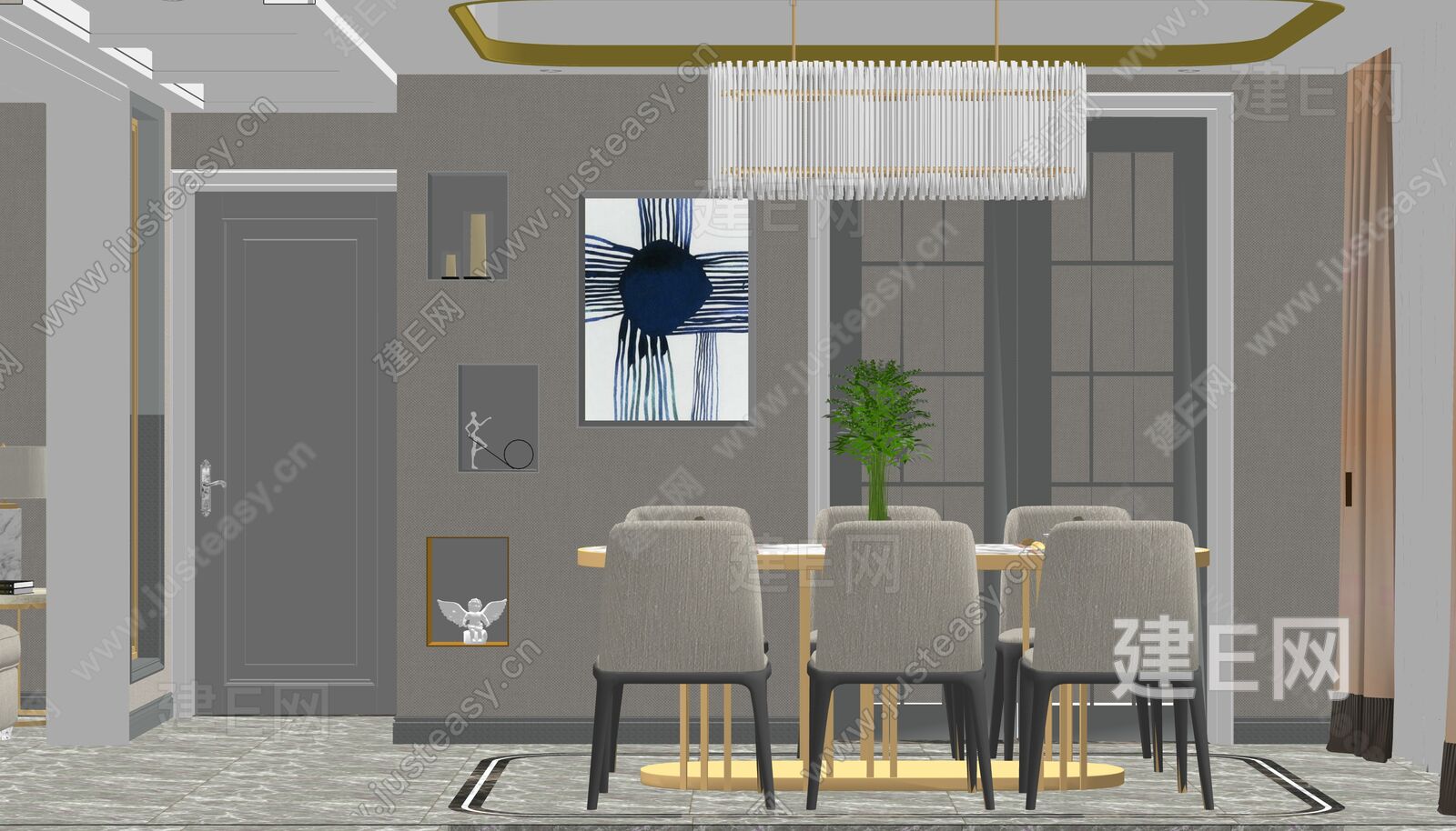 现代餐厅模型SU模型下载[ID:115950082]_建e网su模型
