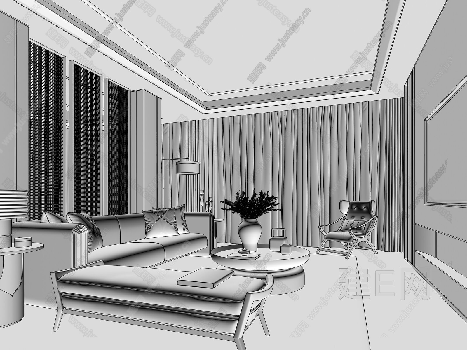 飞视设计 现代轻奢客厅3d模型