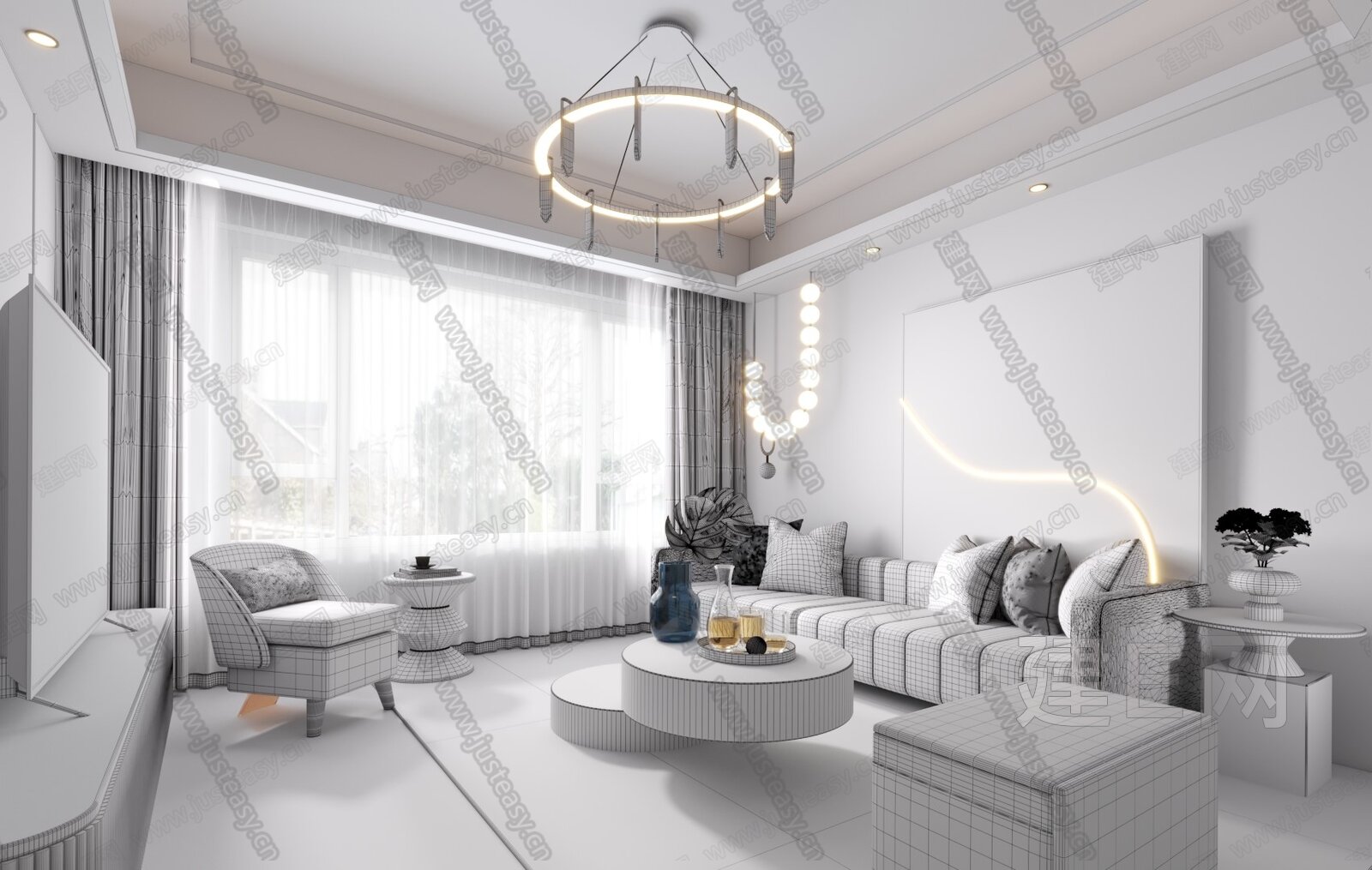 曼图设计 现代轻奢客厅3d模型