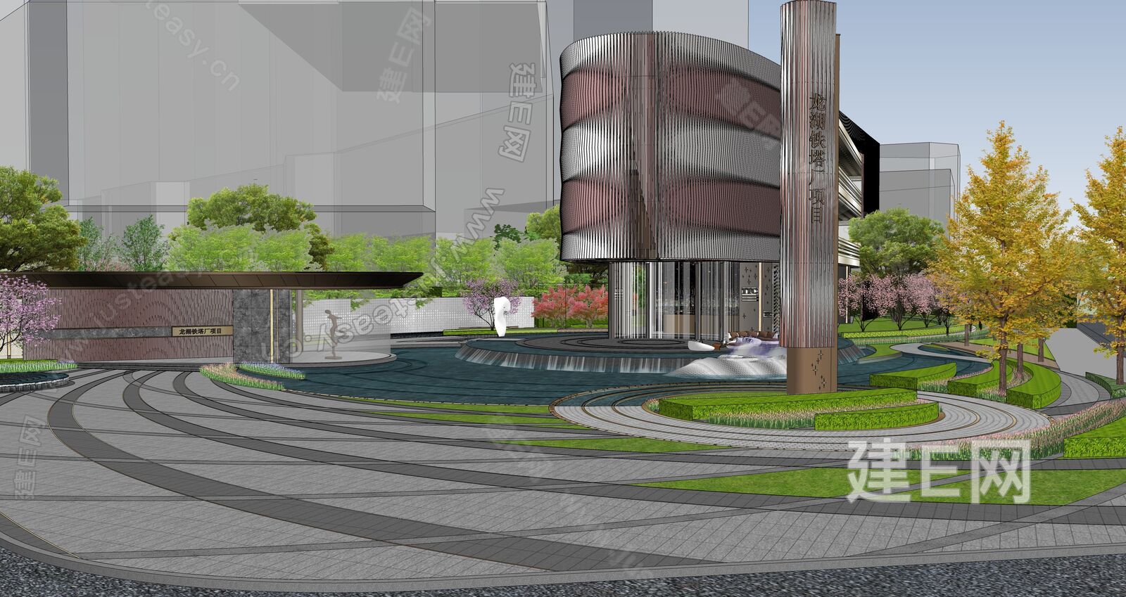 现代广场水景雕塑小品模型SU模型下载[ID:116867744]_建e网su模型