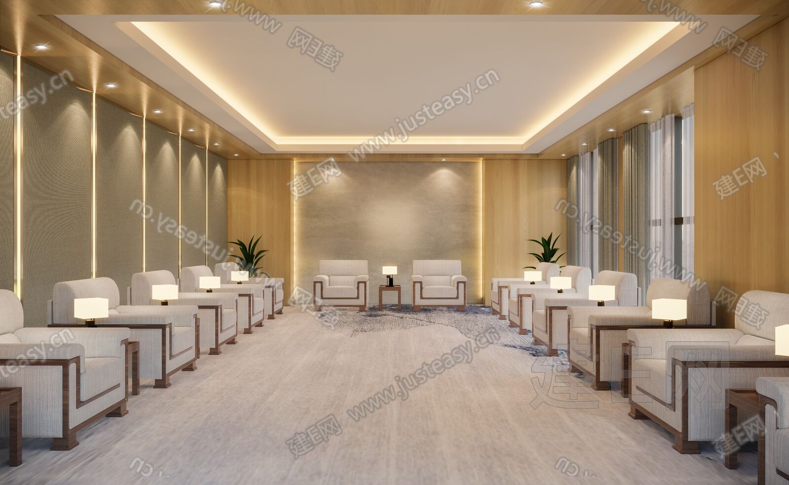 新中式贵宾接待室模型SU模型下载[ID:116605664]_建E室内设计网