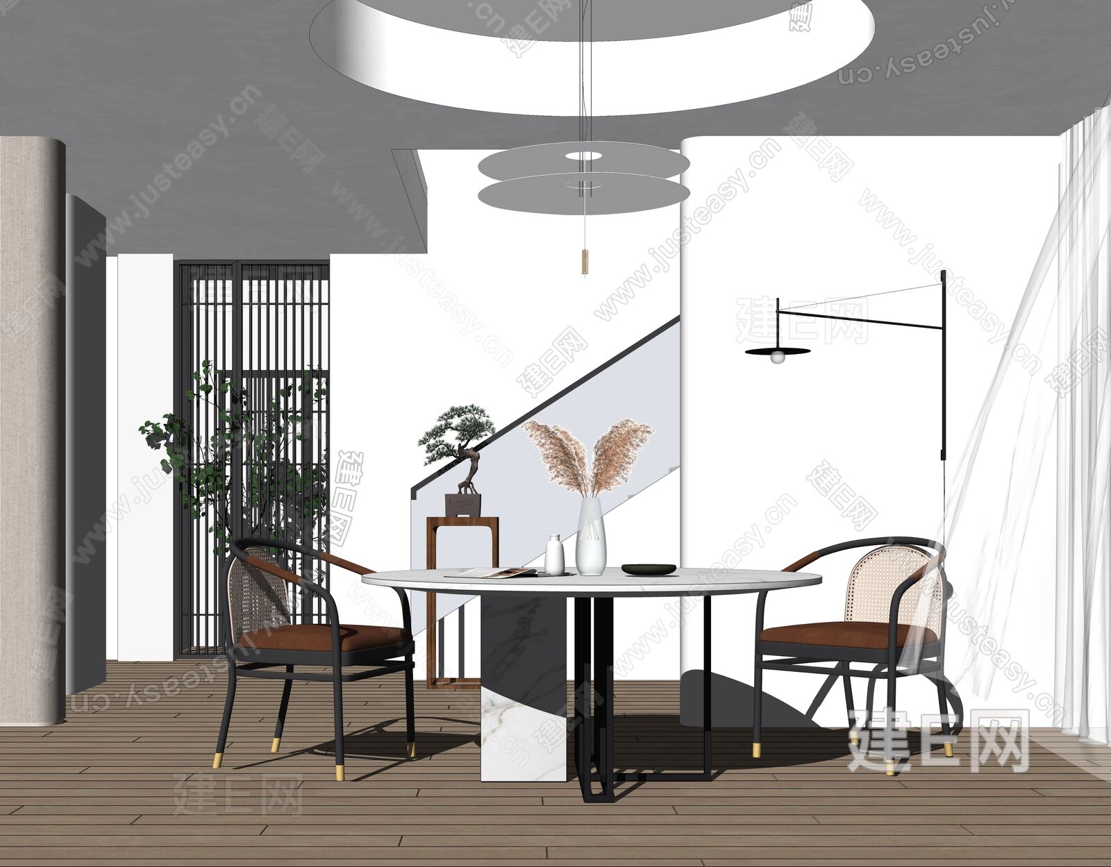 新中式餐厅模型SU模型下载[ID:117195333]_建e网su模型