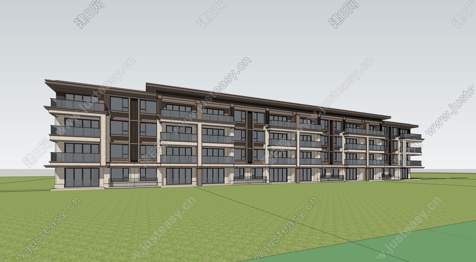 新中式联排别墅模型SU模型下载[ID:117326348]_建e网su模型