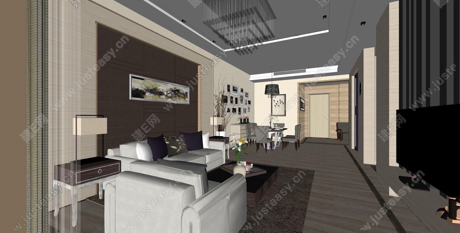 现代简约风格家装模型模型SU模型下载[ID:109855298]_建e网su模型