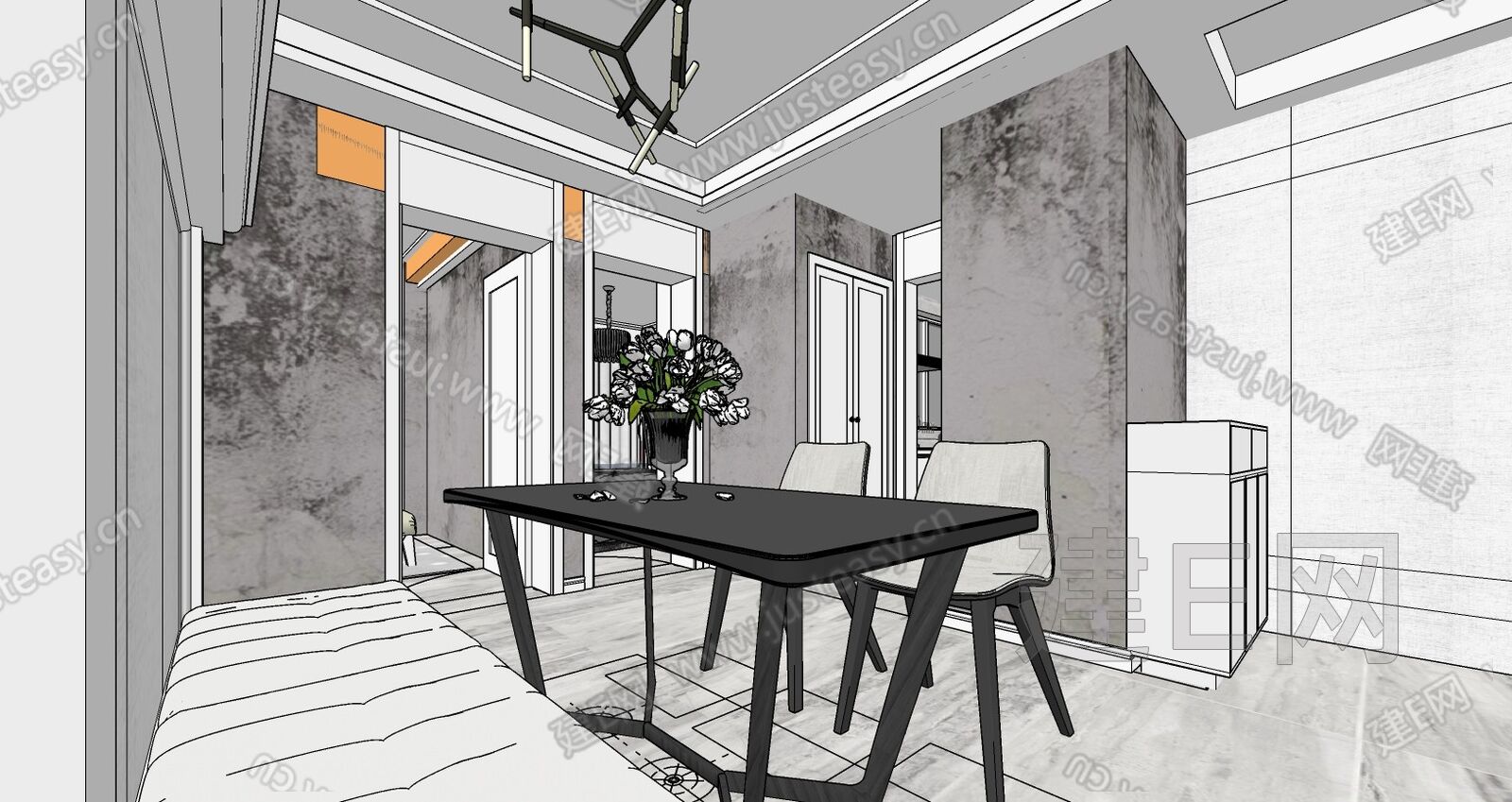 现代家装设计方案模型SU模型下载[ID:109789732]_建E室内设计网