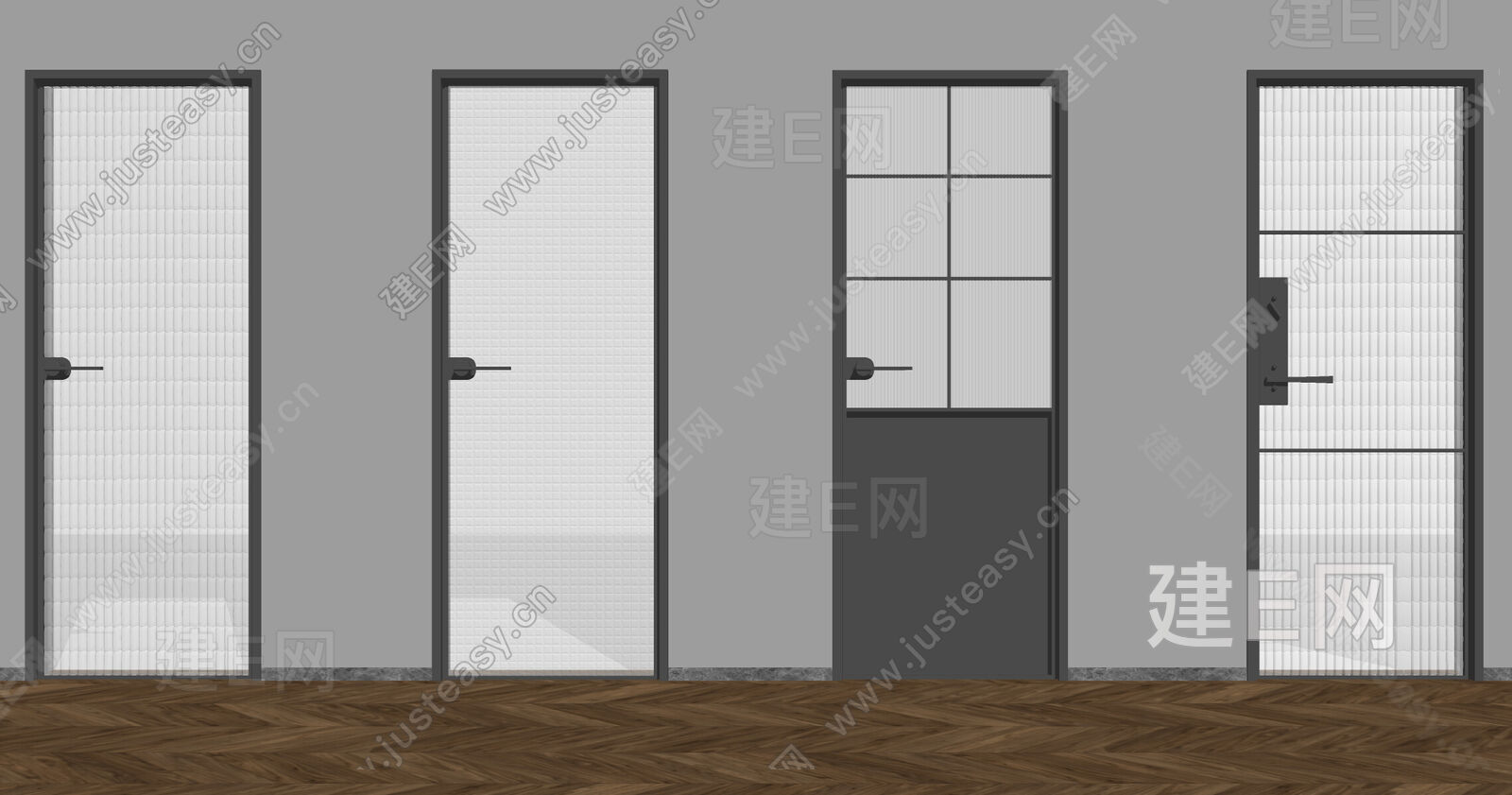 现代长虹玻璃门组合模型SU模型下载[ID:109789718]_建E室内设计网
