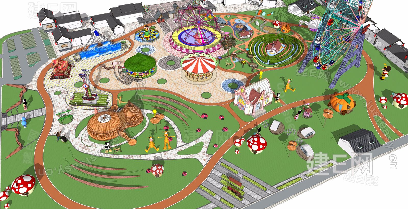 现代儿童乐园活动场地鸟瞰规划3d模型下载_ID11999943_3dmax免费模型-欧模网